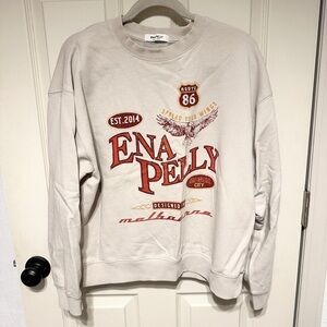 Ena Pelly Cream and Red Graphic Crewneck Sweater